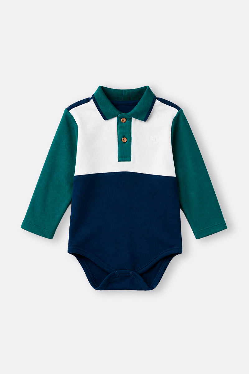 Baby boy color block polo bodysuit