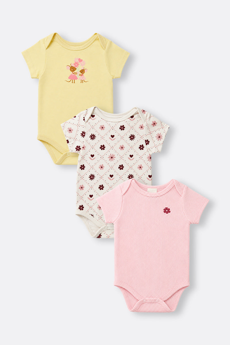Baby girl three-pack short sleeve bodysuit