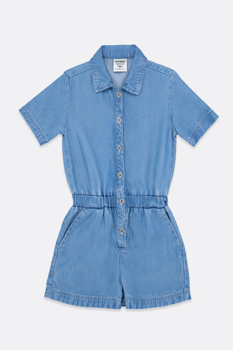 Girls Short Sleeve Woven Jumpsuit in Wide Silhouette