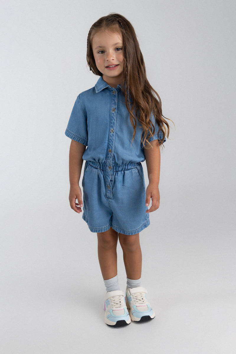 Girls Short Sleeve Woven Jumpsuit in Wide Silhouette