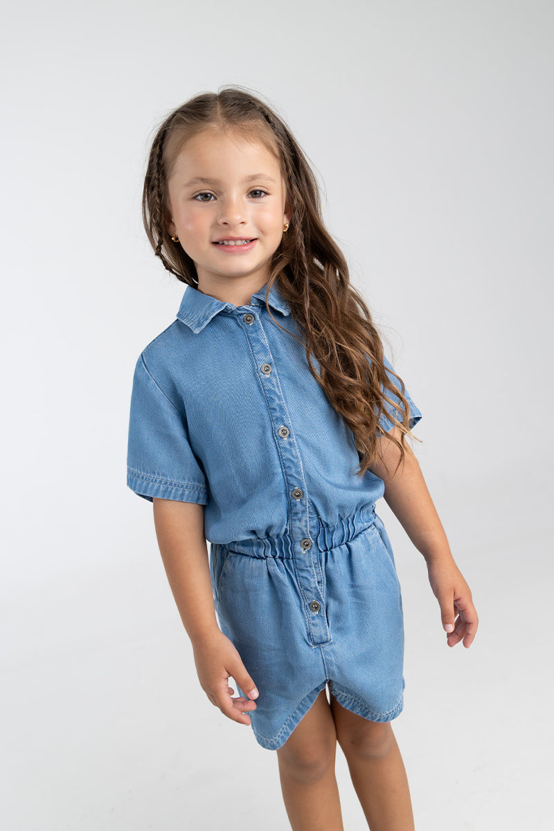 Girls Short Sleeve Woven Jumpsuit in Wide Silhouette
