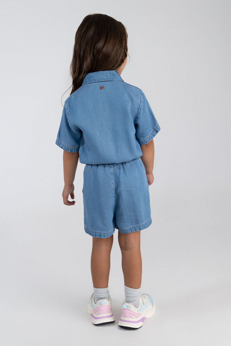 Girls Short Sleeve Woven Jumpsuit in Wide Silhouette