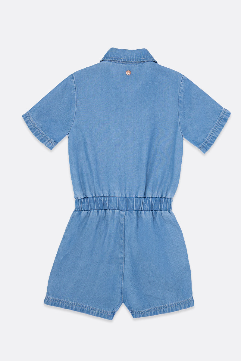 Girls Short Sleeve Woven Jumpsuit in Wide Silhouette