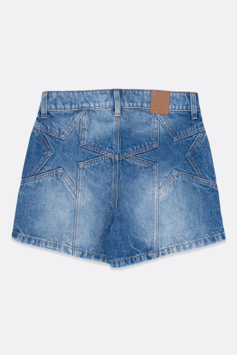 Girls Denim Shorts with Stars and Adjustable Elastic