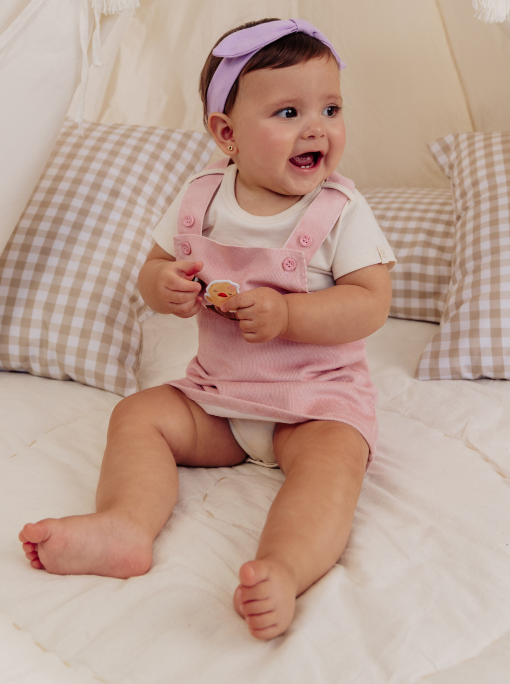 Baby Girl Pink Short Overall with Adjustable Straps